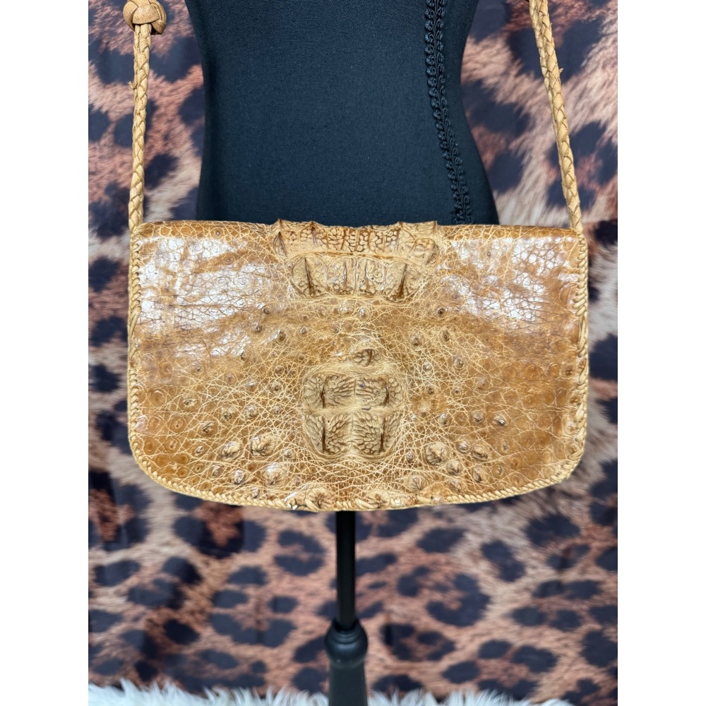 Vintage Light Tan Natural 1960's Hornback Alligator Skin Cross Body Shoulder Bag - Picture 3 of 8